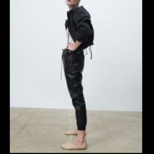 Black Faux Leather Joggers